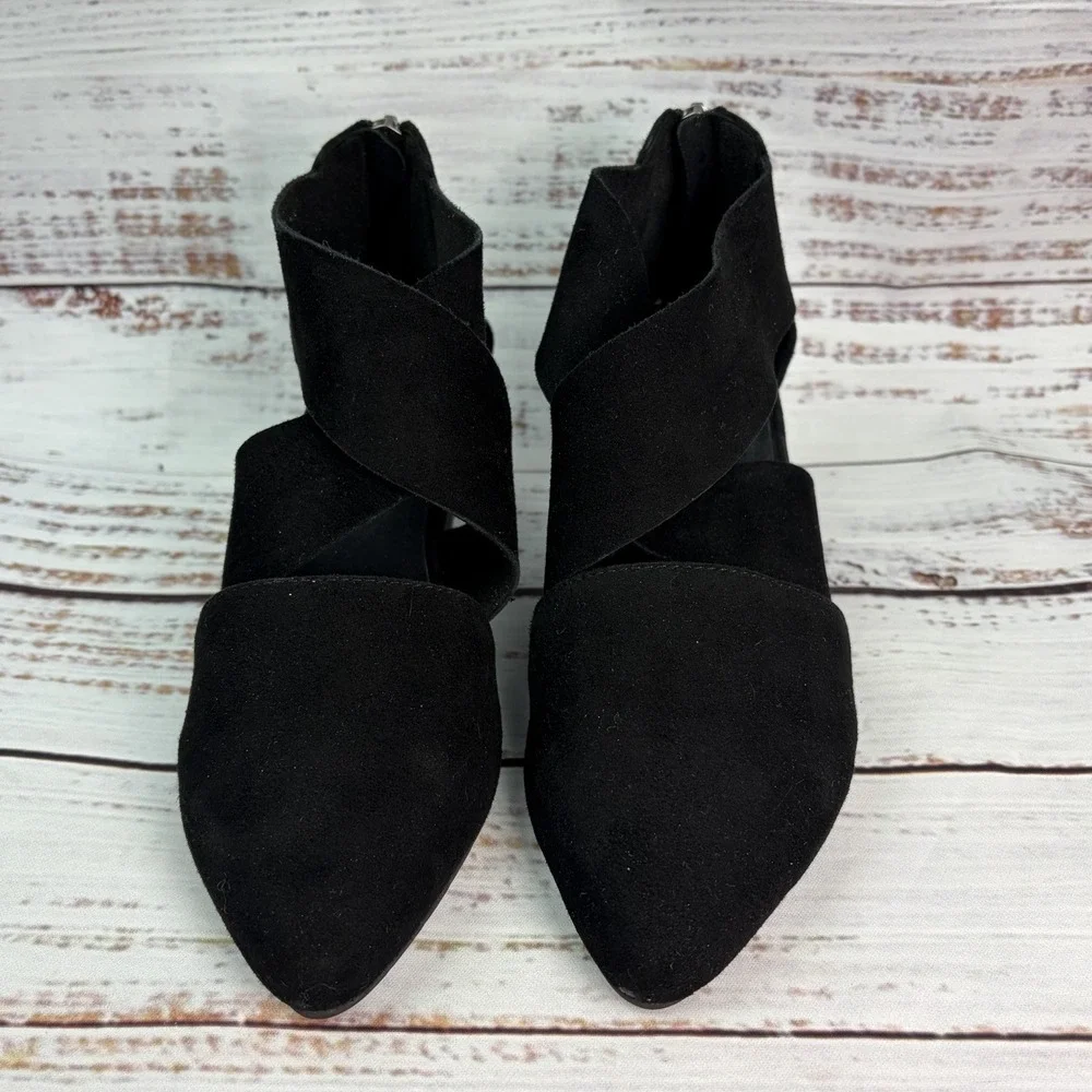 Eileen Fisher Black Suede Vera Pump Wrap Ankle Strap & Zipper Heel Size 5